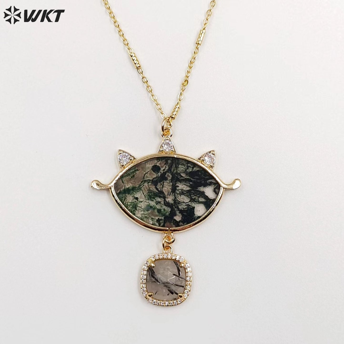WT-N1444 WKT Best 2023 Newest Natural Necklace Women 18+2 Inch Long Double Pendant Stone Gemstone Necklace