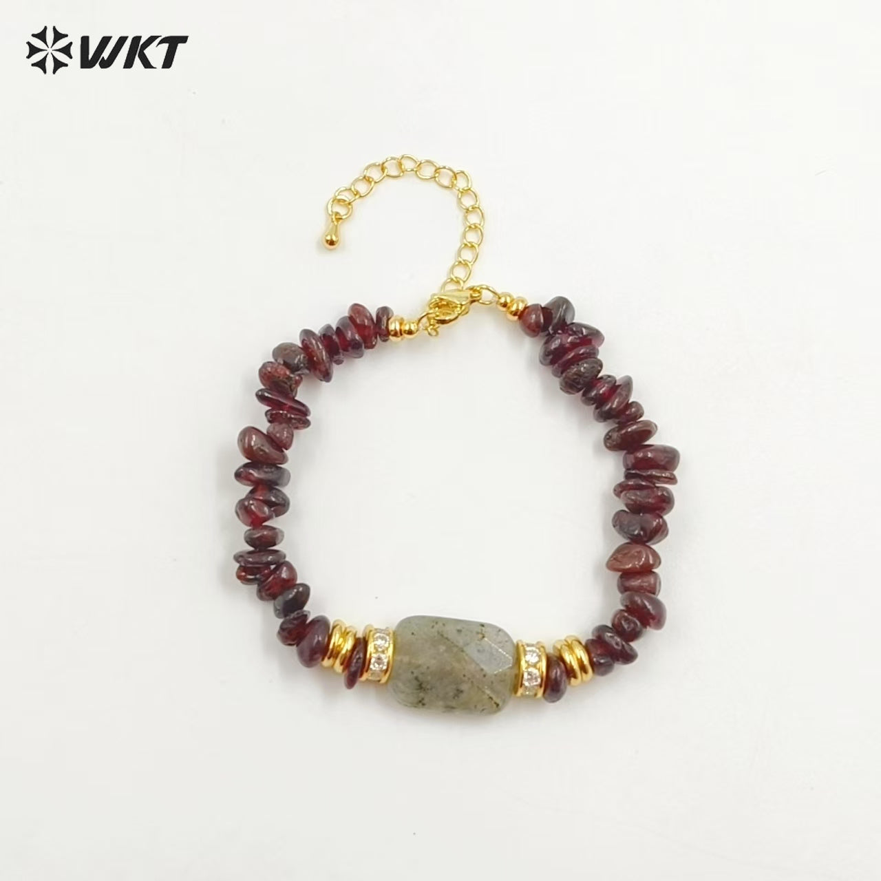 WT-B692 WKT Natural Nugest Stone in Adjustable Beaded Irregular Bracelet With Labradorite and Pink Opal for Women Jewelry Gift