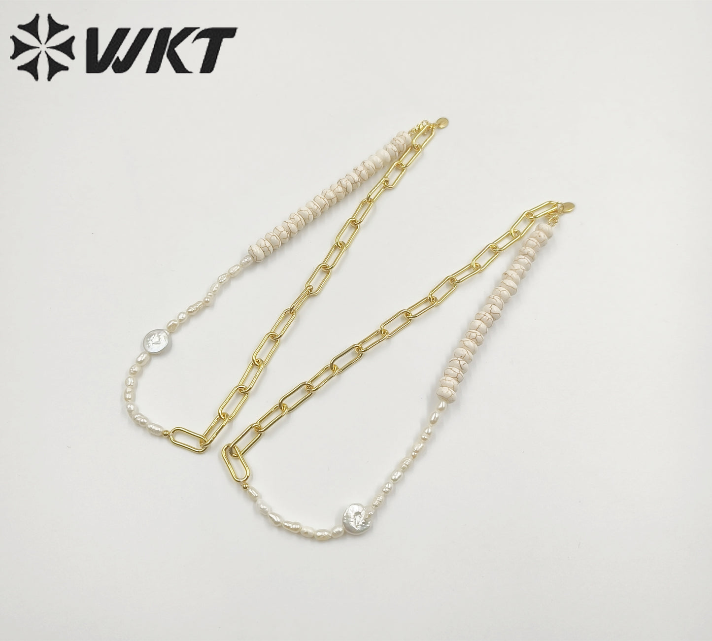 WT-JN243 Wholesale Vintage Trendy Turquoise and Pearl 18k Chain Gold Plated Elegant Exquisite High Quality Pendant Necklace