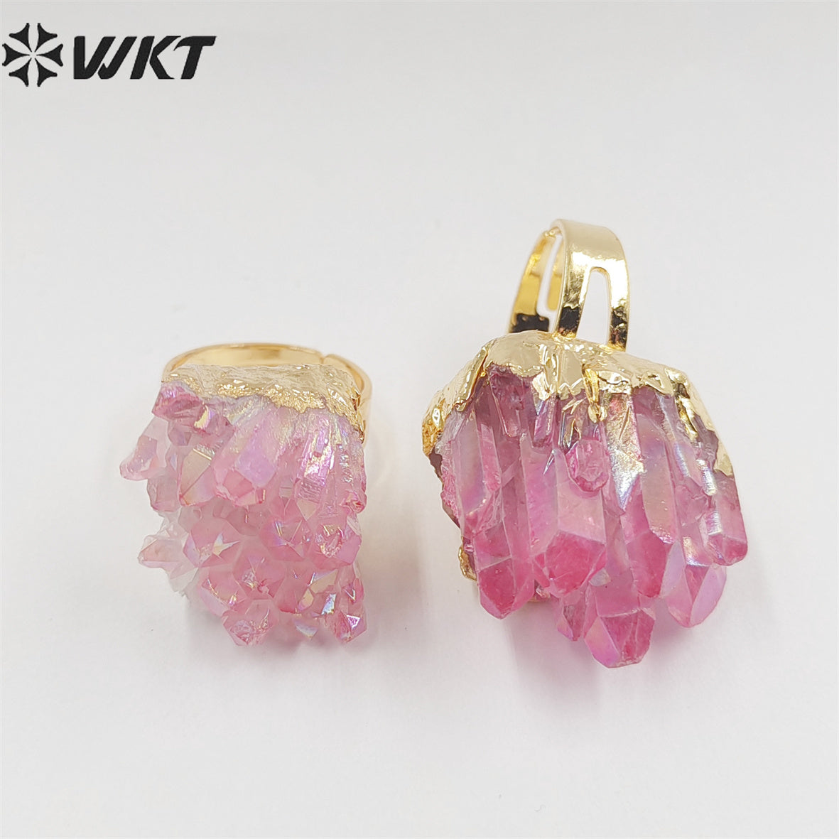 WT-R244 Exclusive Newest Aqua Aura Ring 18k Adjustable Natural Healing Crystal Quartz Cluster Aura Ring Fashion Women Stone Ring