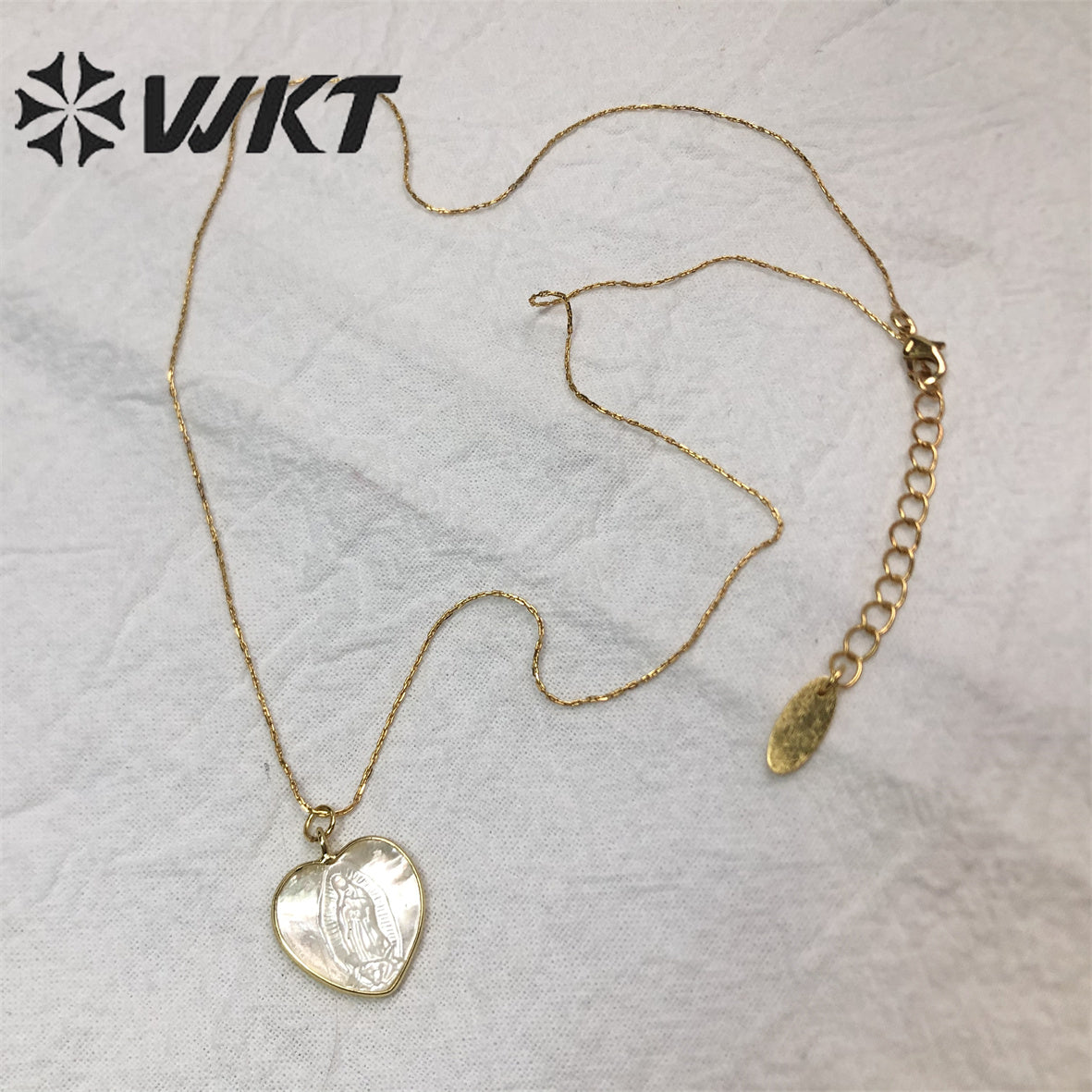 WT-JN162 Virgin Mary Fashion Heart Shape Real Gold Seashell Necklace Christian Religious Necklace Marine Life Jewelry