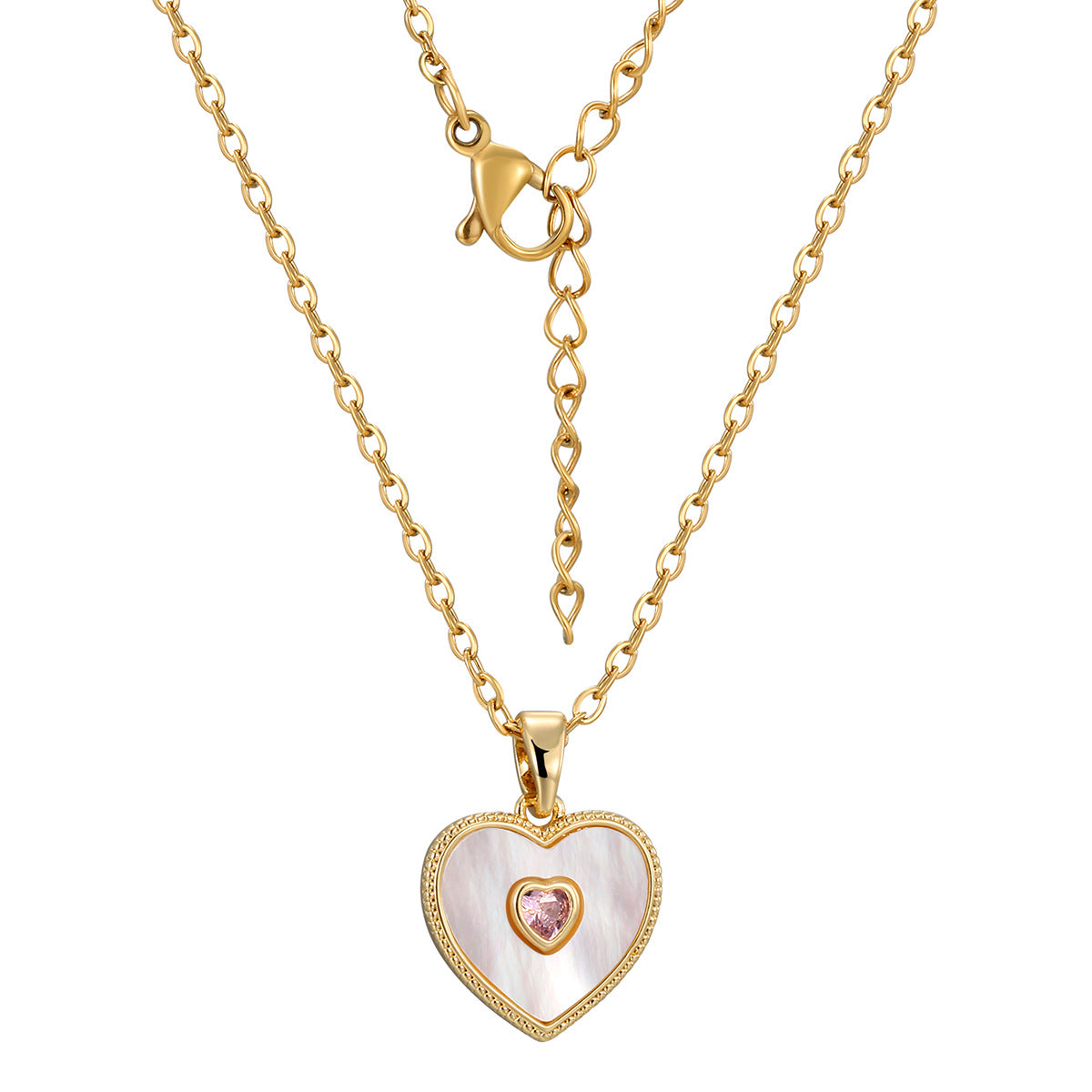 WT-MN1003 Romantic Design Thin Chain Gold Plated MOP And Zircon Heart Shape Pendant Necklace For Women Fashion Jewelry Gift