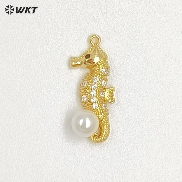WT-MP310 Wholesale Fine Jewelry Gold And Silver Color Marine Animals Crab Shape Zircon With Artificial Pearl Little Pendants