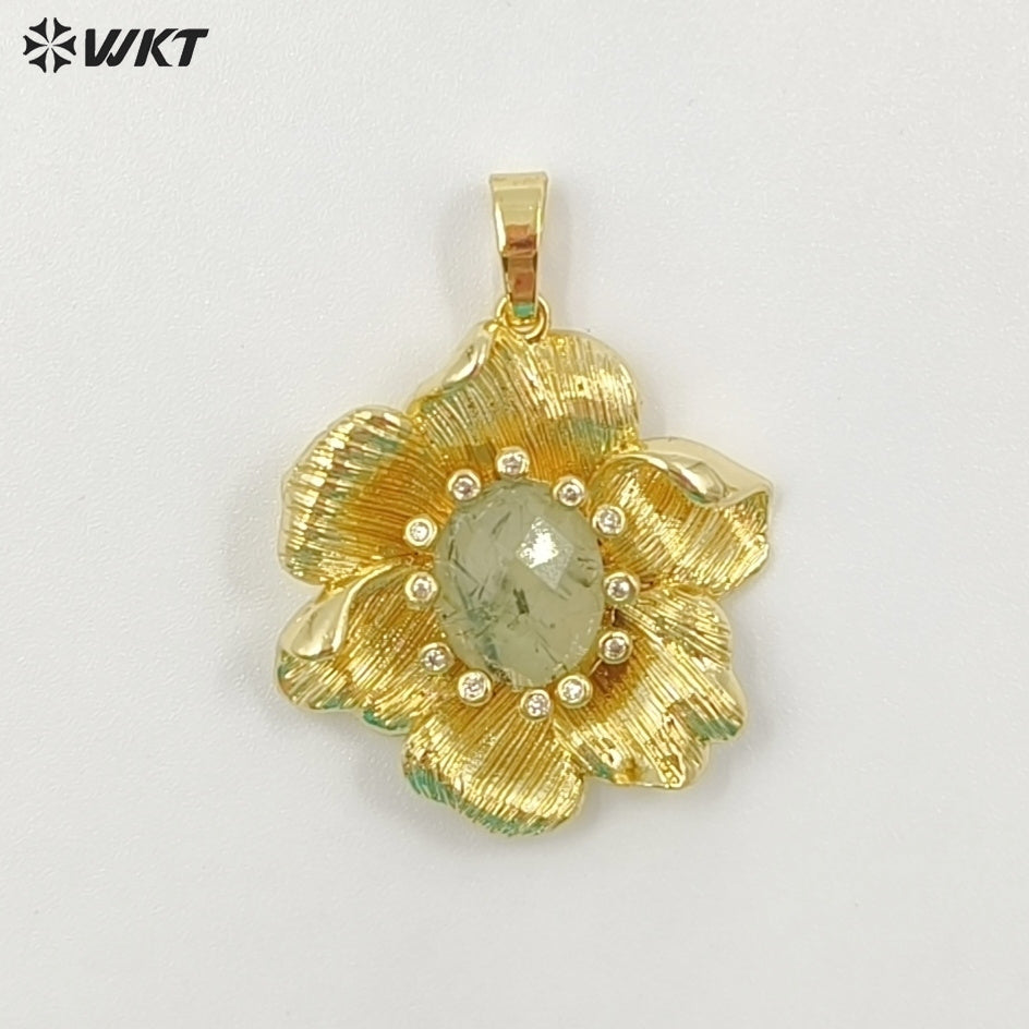 WT-P2049 Amazing Gold Plated Zircon And Multi Colors Natural Gemstones Flower Shape Pendants For Necklace Making Findings