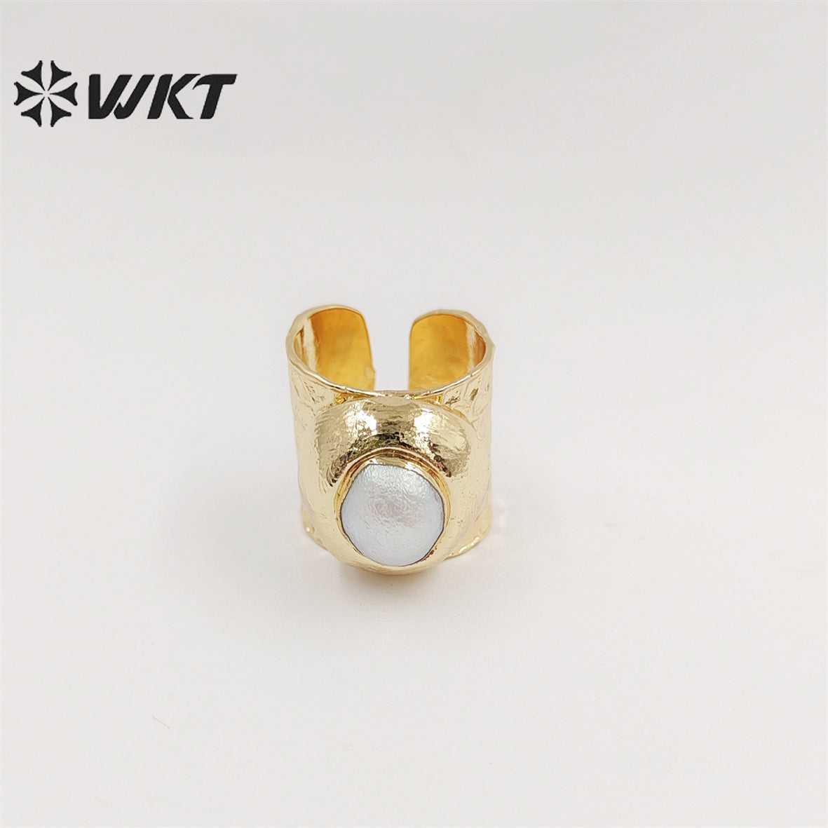 WT-R301 WKT New Design Fashion Gold Bezel 18k Real Gold Plated Natural Gemstone Ring Women Cocktail Finger Birthday Stone Ring