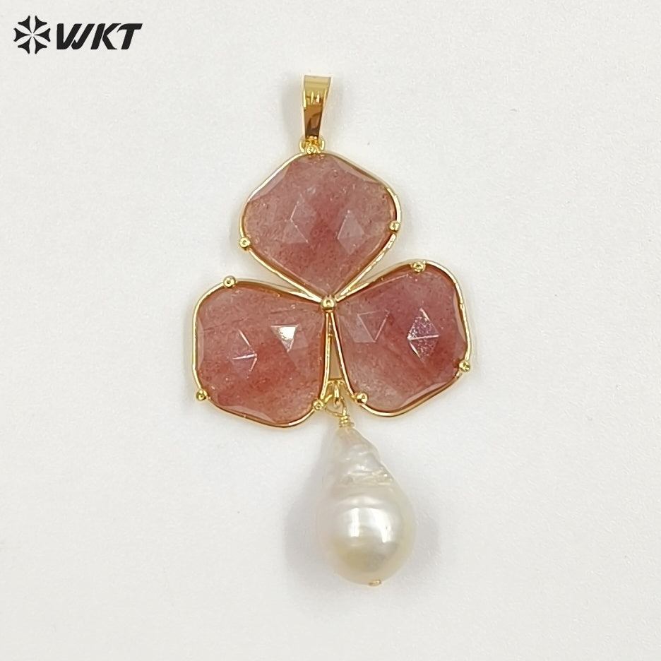 WT-JP506 Newest Wonderful 18K Gold Plated Three Natural Gemstones And Pearl Pendant For Female Earrings Jewelry Making