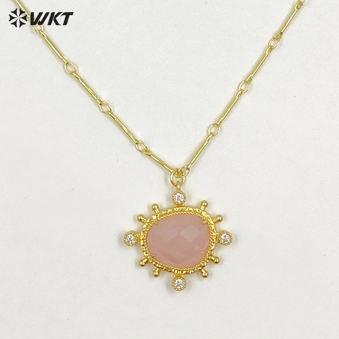 WT-N1526 Wholesale Delicate Gold Plated Various Natural Gemstones Pendant Necklaces For Female Daily Decorative Jewelry