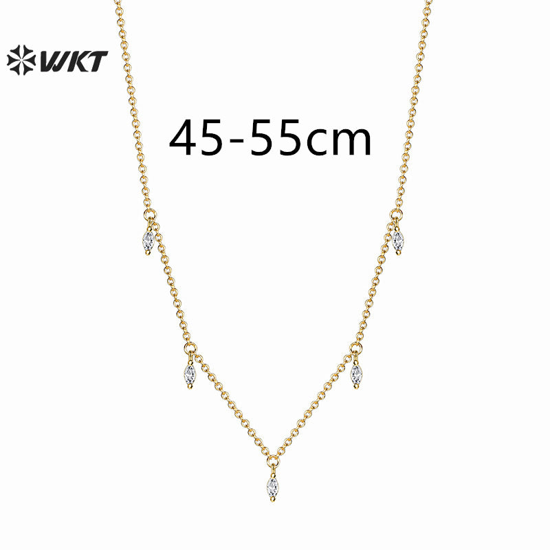 WT-MN1001 New Arrival Gold Electroplated Women Necklace With Cubic Zircon Fashion Style Clavicle Chain Wholesale for Gift