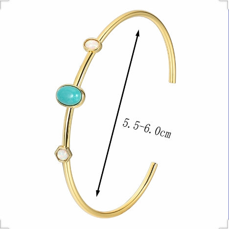 WT-B703 Trendy Modern Style Gold Plated Natural Turquoise And Opal Stone Women Cuff Bangles As Ladies Elegant Jewelry Gift