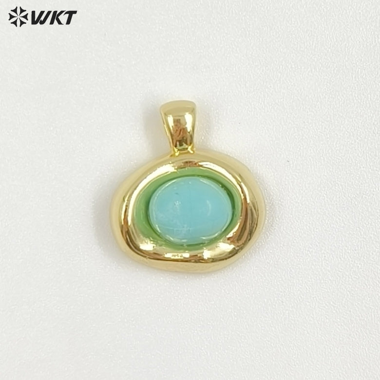 WT-P2030 High Quality 18K Gold Electroplated Tiger Eye Natural Gemstones Cute Little Round Pendant For Earrings Necklace DIY
