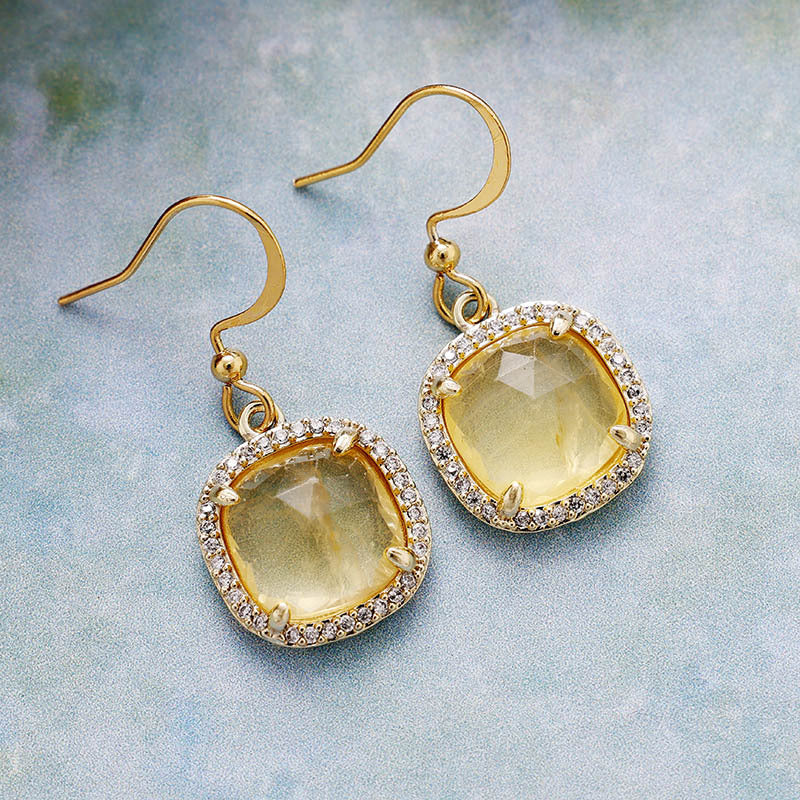 WT-E781 Porcelain High Quality Gemstones Women Earrings Natural Amethyst Amazonite Stone Square Shape For Birthday Gift