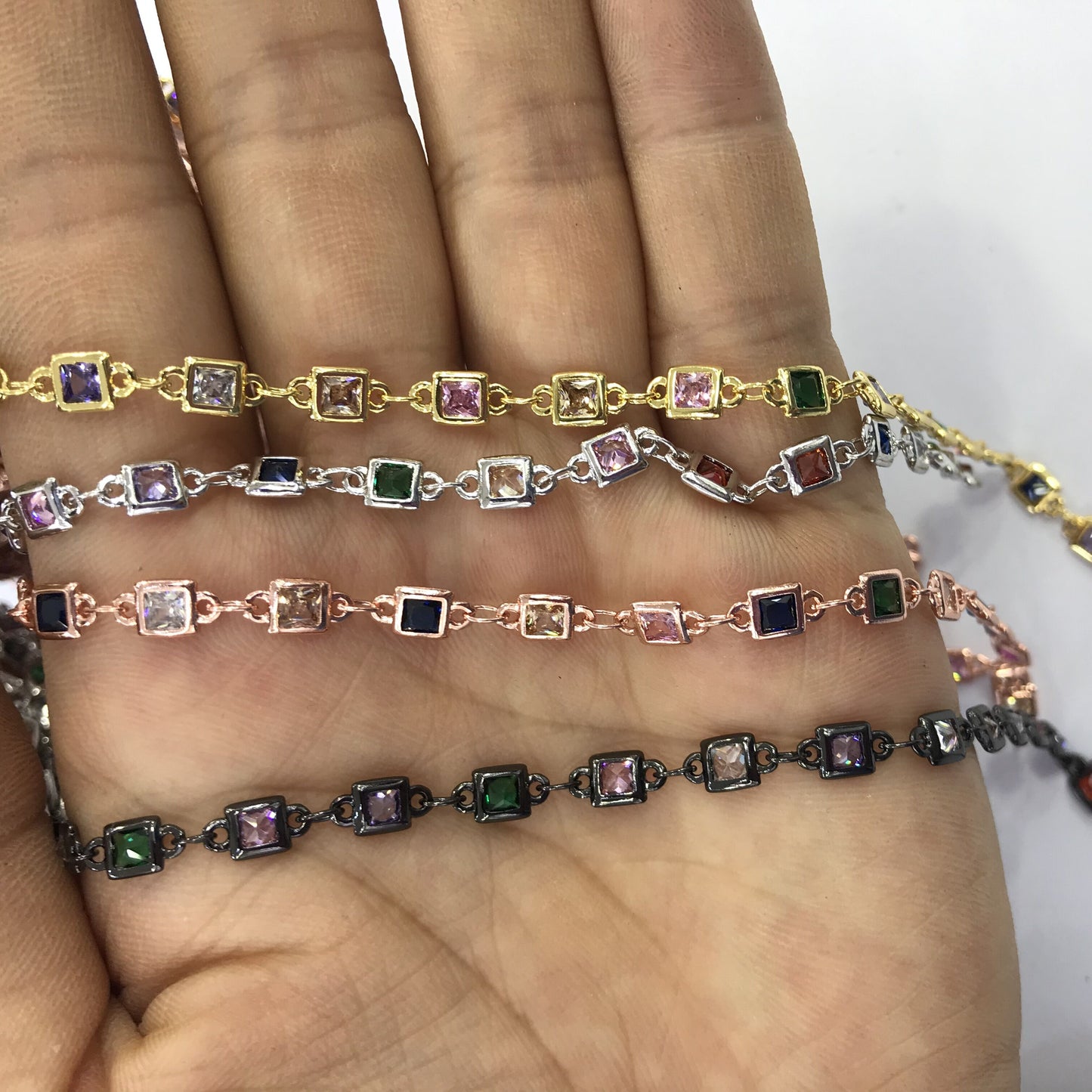 WT-BC130 Wholesale Cubic Zircon Chain Real Gold Plated Chain Resist Tarniahable Fashion Jewelry Making Cubic Zircon Chain