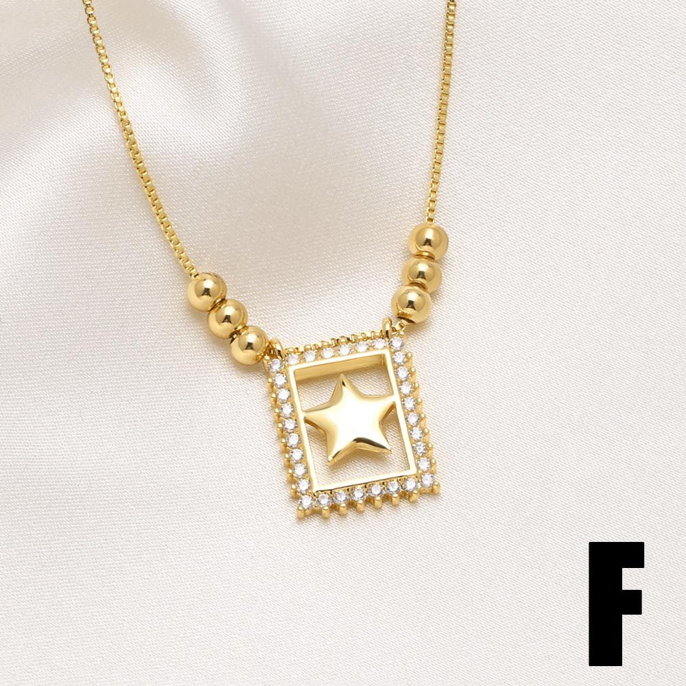 WT-JFN59 Trendy New Arrival Gold Plated Brass And Zircon Moon Star Patterns Square Pendants Necklace For Women Jewelry Accessory