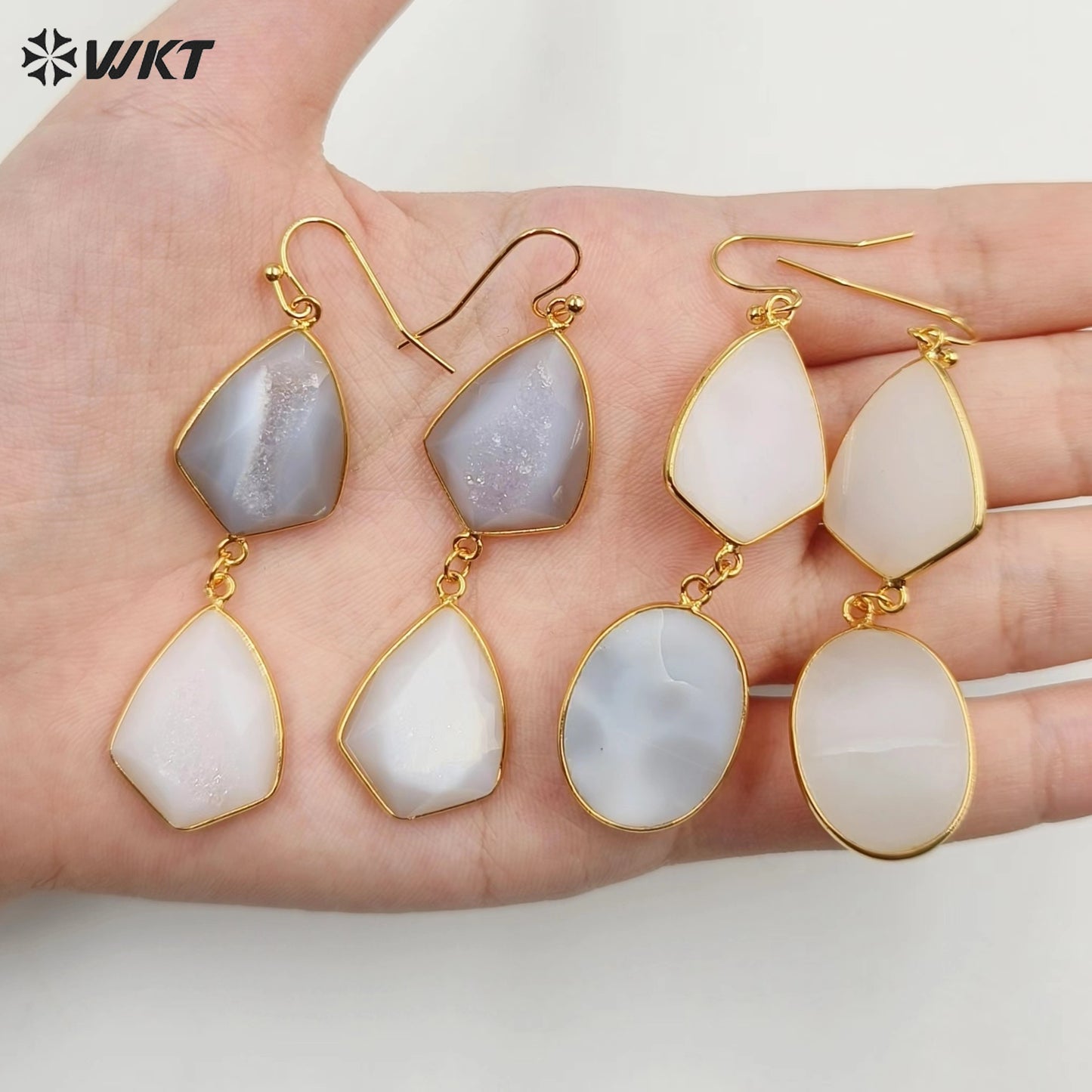 WT-E729 Amazing Fashion Design Colorful Women 18k Gold Birthday Amethyst Gemstone Earrings Druzy Agate Earrings