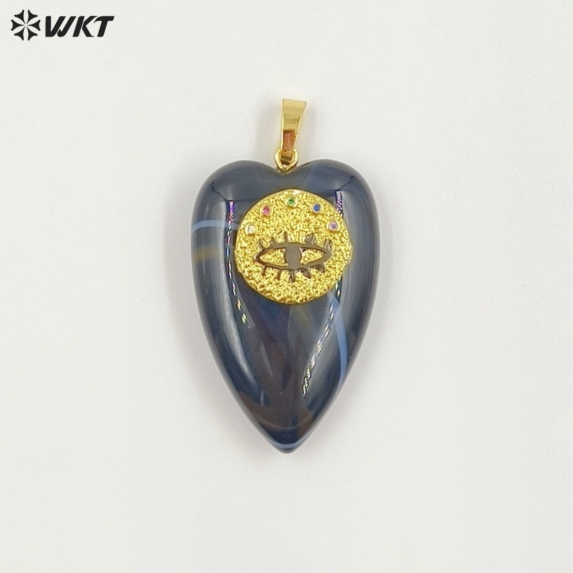 WT-P2047 Romantic Gold Plated Zircon And Tiger Eye Natural Gemstones Heart Shape Pendants As Lovely Handmade Jewelry Accessory