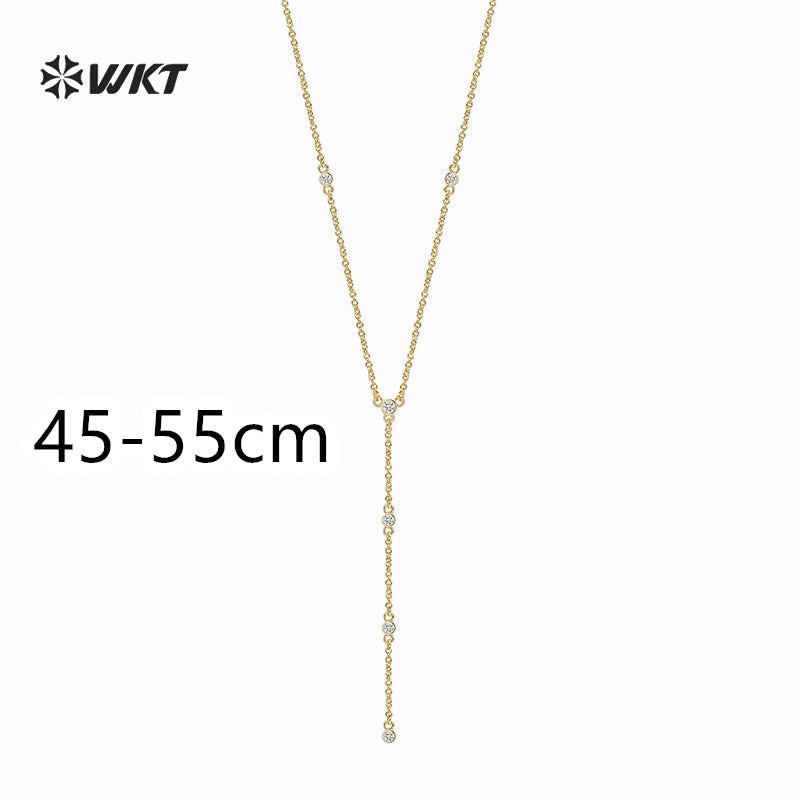 WT-MN1002 High Quality Romantic Style Gold Plated Long Necklace With Zircon Elegant Jewelry for Ladies Valentine's Day Gift