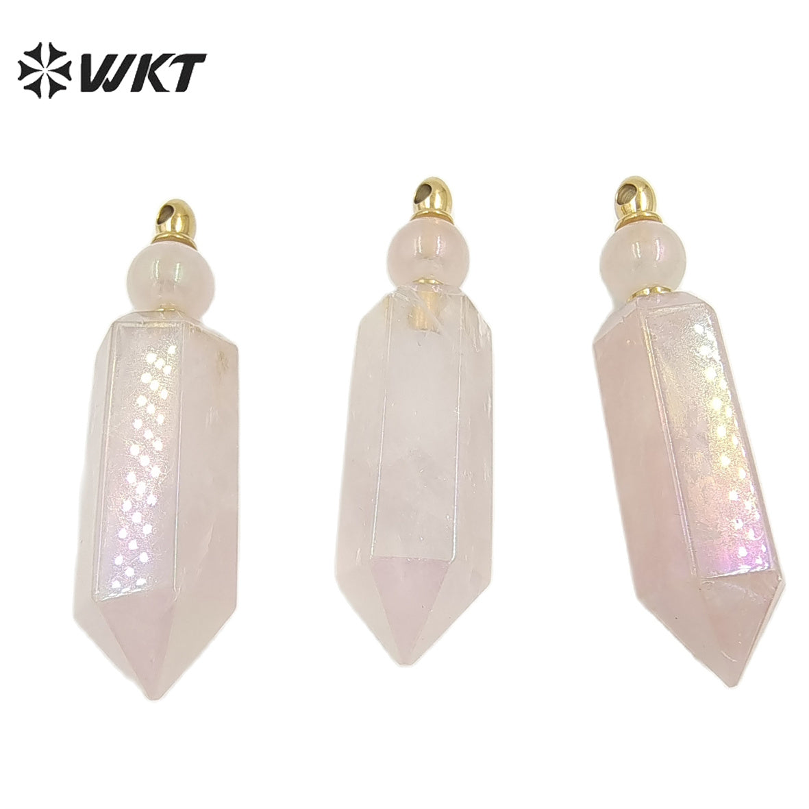 WT-P1788 Delicate Texture Natural Stone Rose Quartz With Aura Hexagonal Prism Pendant Elegant for Women Gifts Quartz Pendant