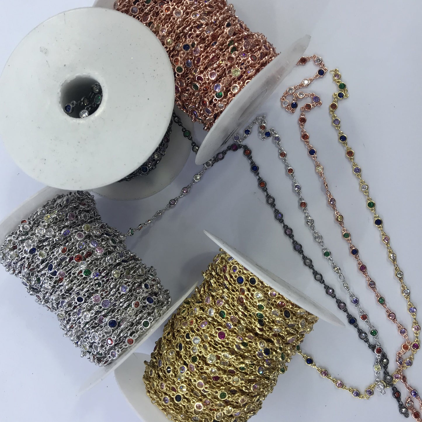 WT-BC132 Fashion Round Cubic Zircon Chain 18k Real Gold Plated Brass Chain Jewelry Making Cubic Zircon Chain