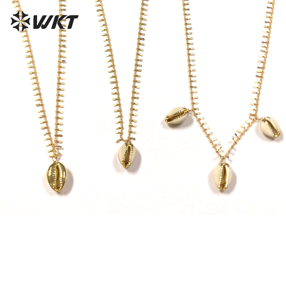 WT-JN175 Brass Necklace 18k Gold Plated Delicate Elegant Women Necklace White Cowrie Pendant Cowrie Necklace