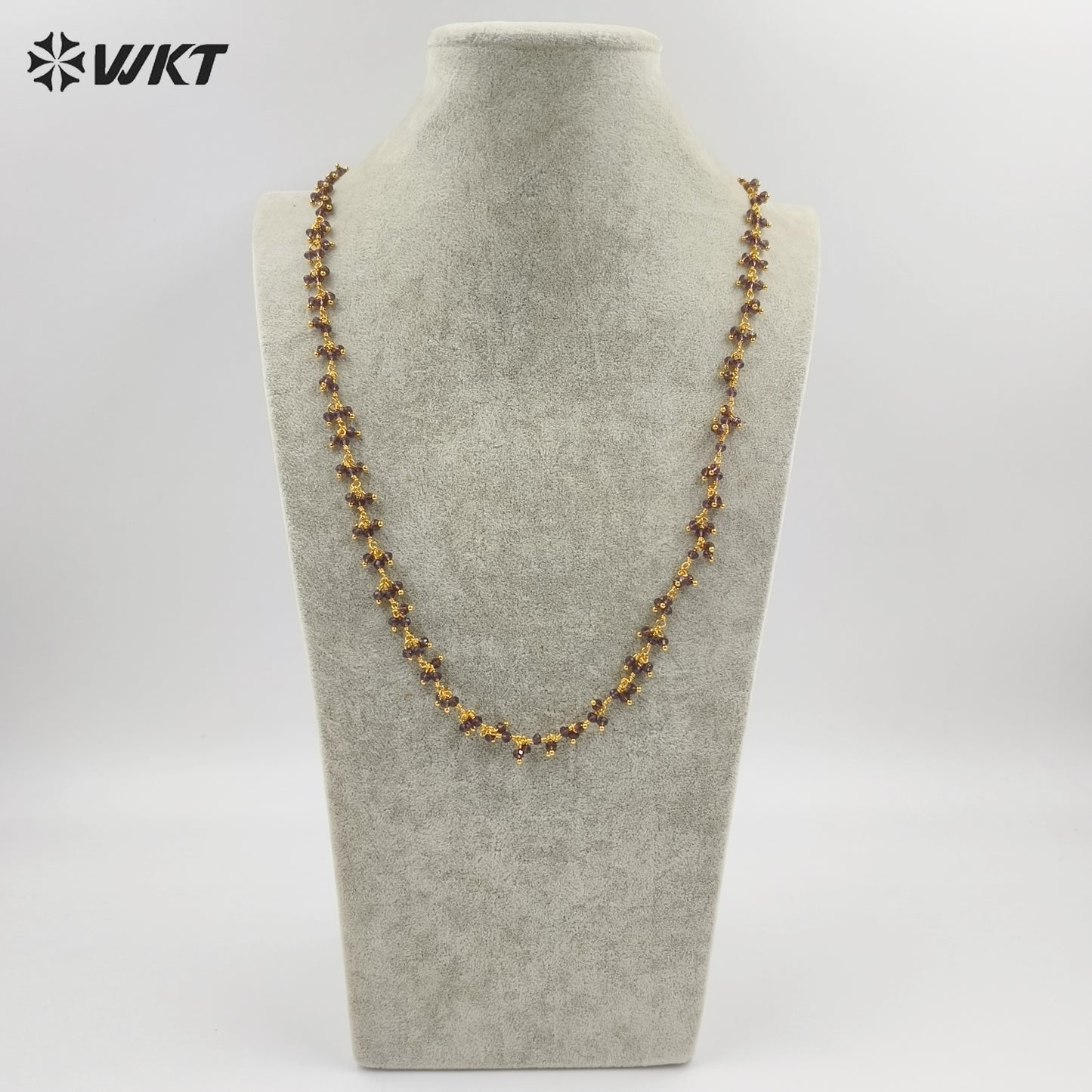 WT-RBC228 Wholesale New Fashion 18K Gold Plated Resist Tarnishable Purple Amethyst Charming Beads Chain for Necklace Design