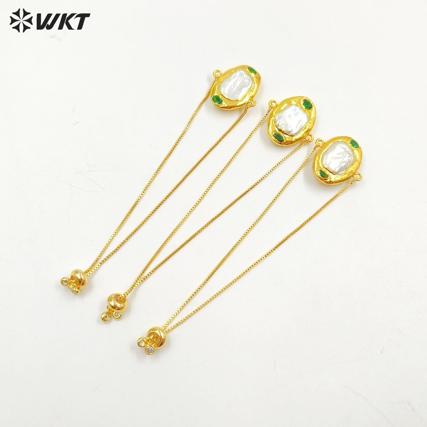 MPB105 Wholesale Fashion Gold Plated Adjustable Box Chain Connect Freshwater Pearl Charm Bracelet
