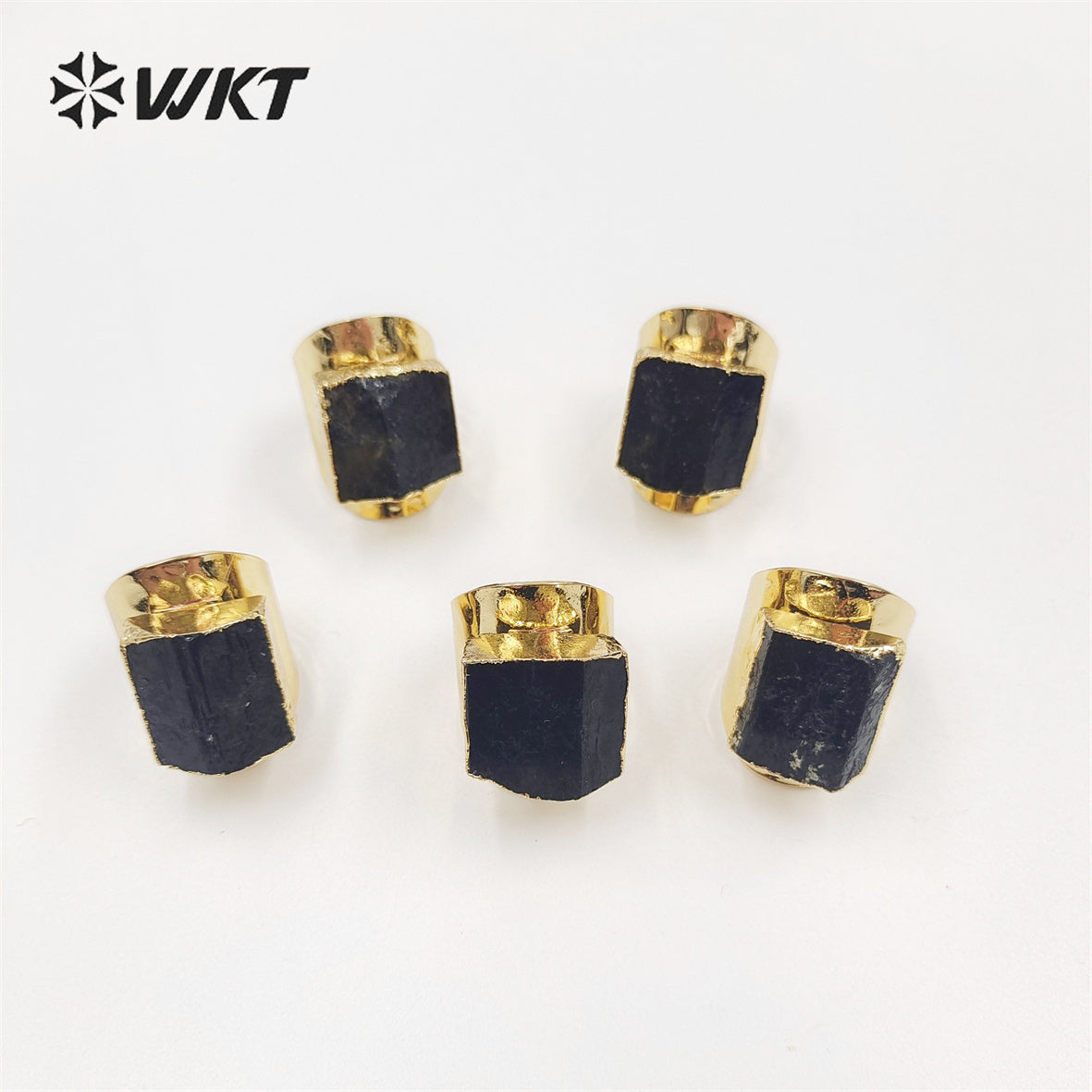 WT-R422 Women Beautiful Energy Black Tourmaline Stone Ring 18k Real Gold Plated Natural Stone Wide Birthday Gift Ring