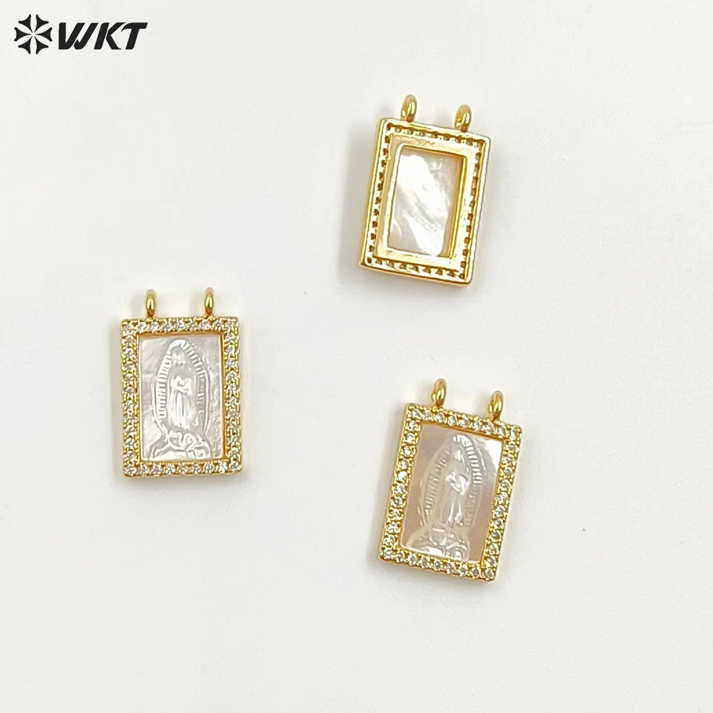 WT-MP224 WKT Precious Gold Handmade Well-proportioned Micro Pave Pendant Natural Pearl Shells with Zircon Religion Jewelry