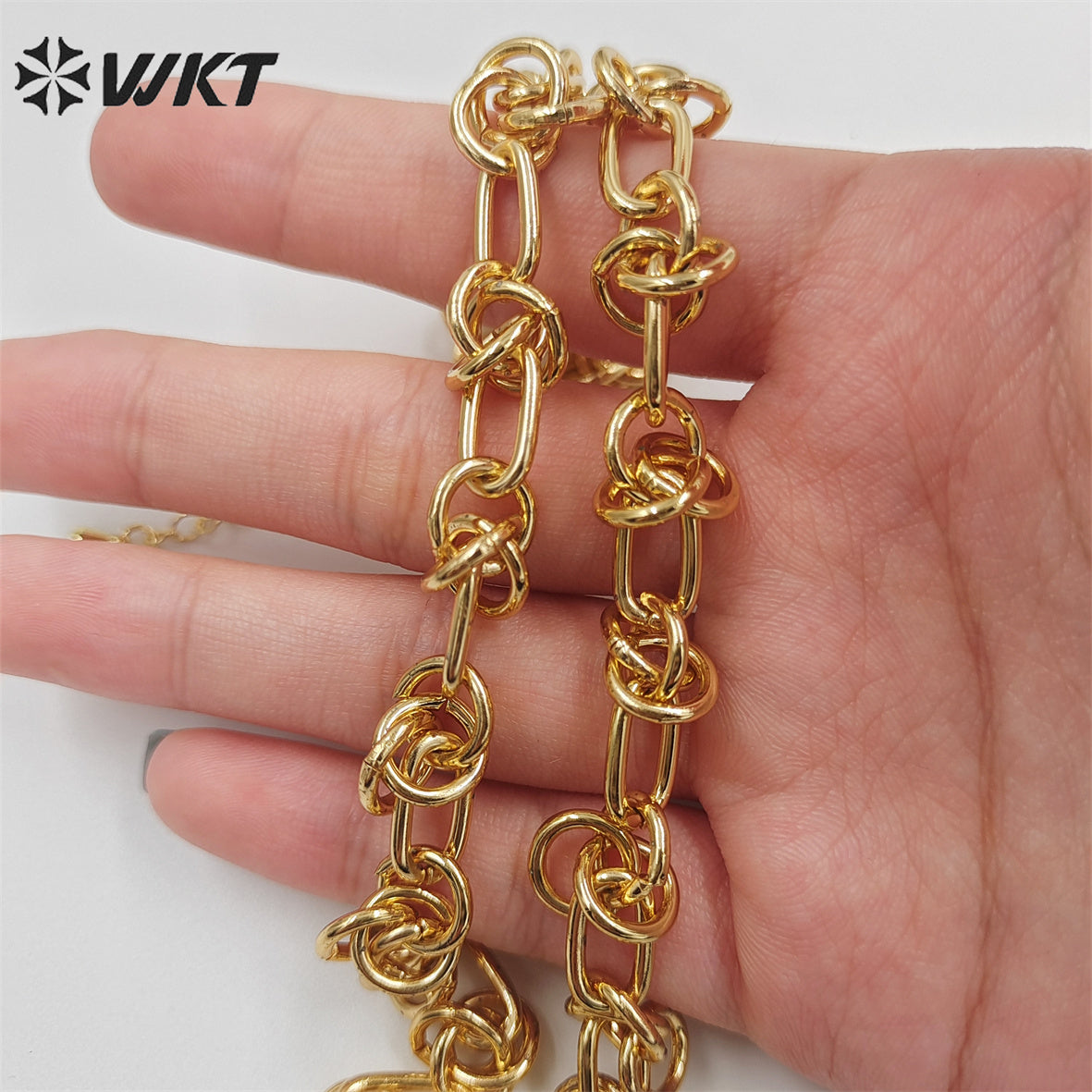 WT-BFN043 Wholesale 18k Real Gold Plated Metal Knotted Chain Necklace Women Fashion Locomotive Necklace Unisex Chunky Jewelry