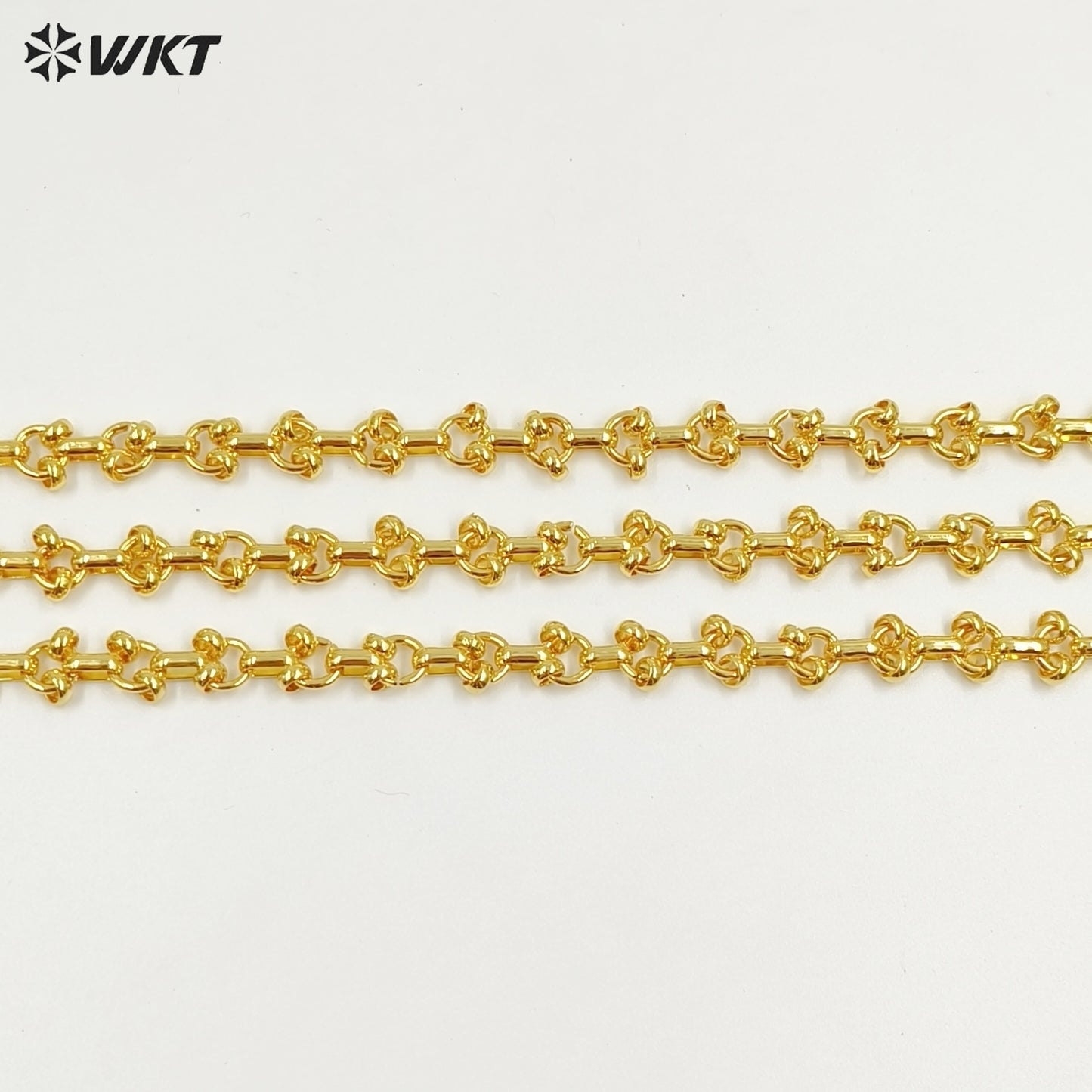WT-BC257 Good Quality 18k Gold Plated Round Shape with Double Little Circles Metal Yellow Brass Link Chain for Jewelry Making