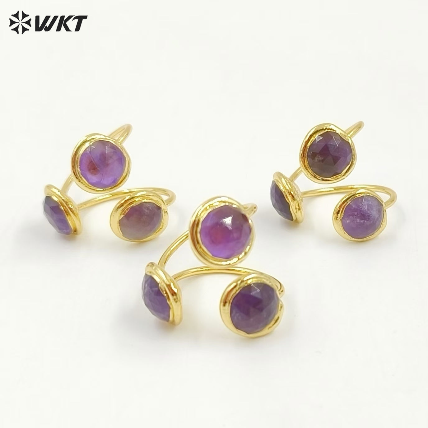WT-R561 Beautiful Stylish 18K Gold Plated Round Opening Adjustable Natural Gemstone Cocktail Ring for Women Attending Party