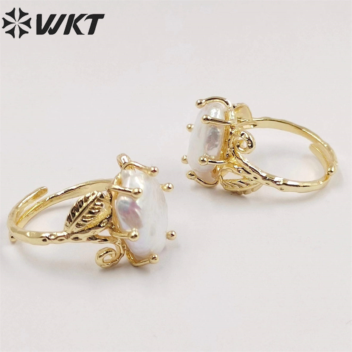 WT-MPR049 Unique Fashion Gold Plated Prong Setting Women Pearl Ring Delicate Round Coin Pearl Anneversary Gift Ring for Wife