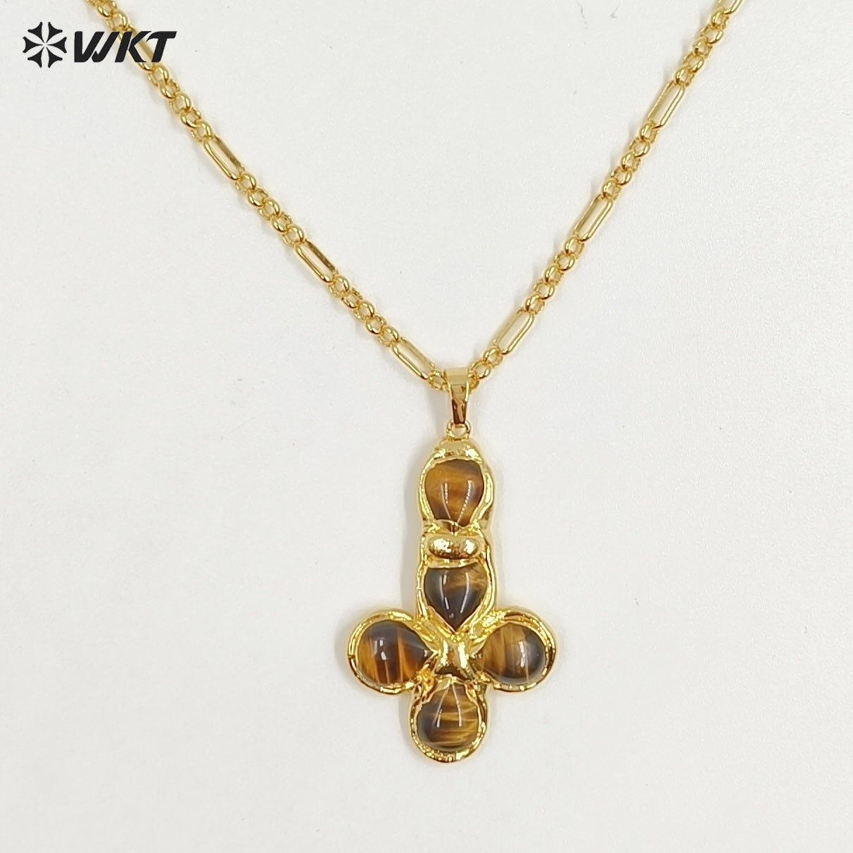 WT-N1495 Newest Wonderful Amazonite Natural Gemstone Back Full Gold Plated Cross Shape Pendant Necklace Fashion Jewelry