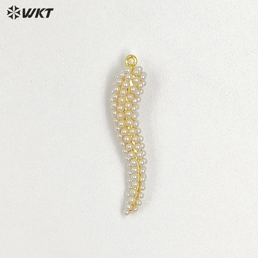 WT-MP317 Lovely Little Charm Gold Plated Brass With Artificial Pearl Hot Pepper Shape Pendant For Necklace Jewelry Handmade