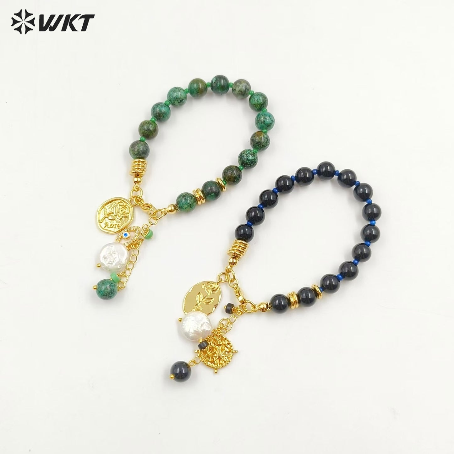 WT-B691 Wholesale Customize Religious 18K Gold Plated Round Buddha Beads Natural Gemstone Unisexual Bracelet As Daily Decoration