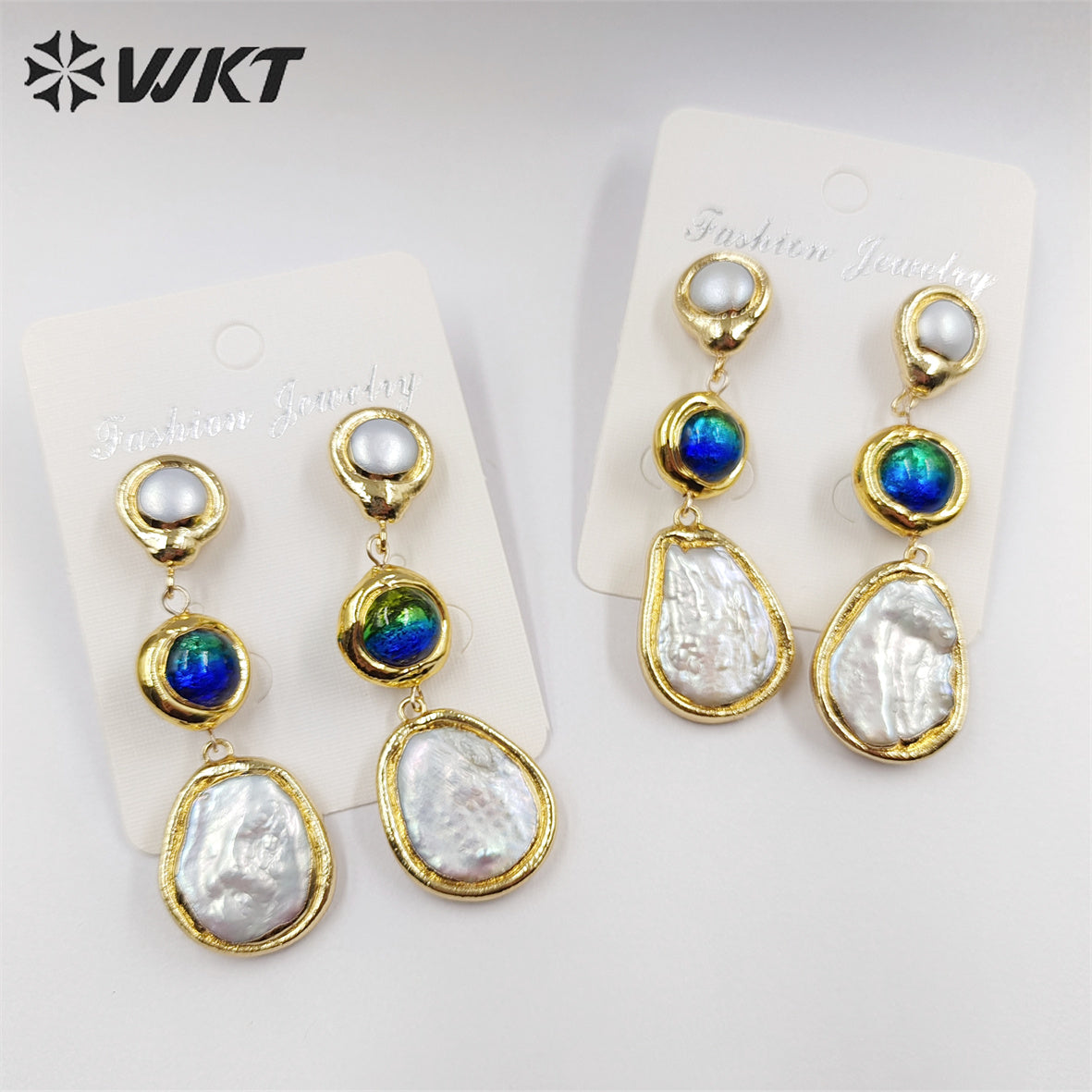 WT-MPE089 Gorgeous Fashion 18K Real Gold Plated Long Drop Freshwater Pearl Women Teardrop Earrings Handmade Dangle Earrings