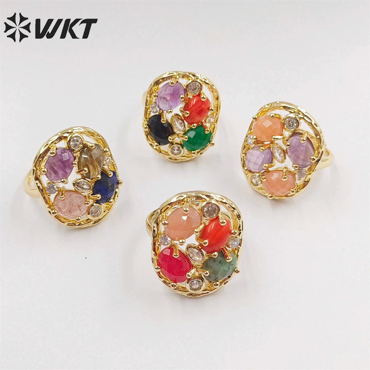 WT-R462 Amazing Handmade Claw Setting Natural Stone Women Ring 18k Real Gold Plated INS Hot Designer Wedding Ring