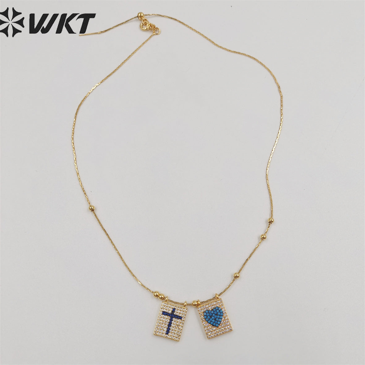 WT-N1385 Wholesale Fashion Gold Electroplated Micro Pave Cubic Zircon Necklace Lady Elegant Religious Cross Heart Necklace