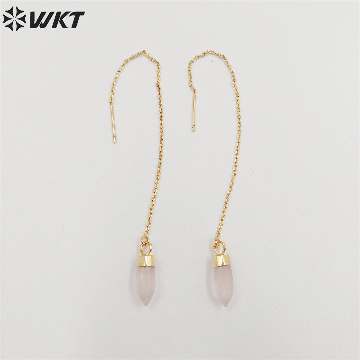 WT-E699 Wholesale Fashion Gold Bullet Shape Point Charm Necklace Gold Link Chain Earrings Women Tiny Thread pink Hoop Earrings