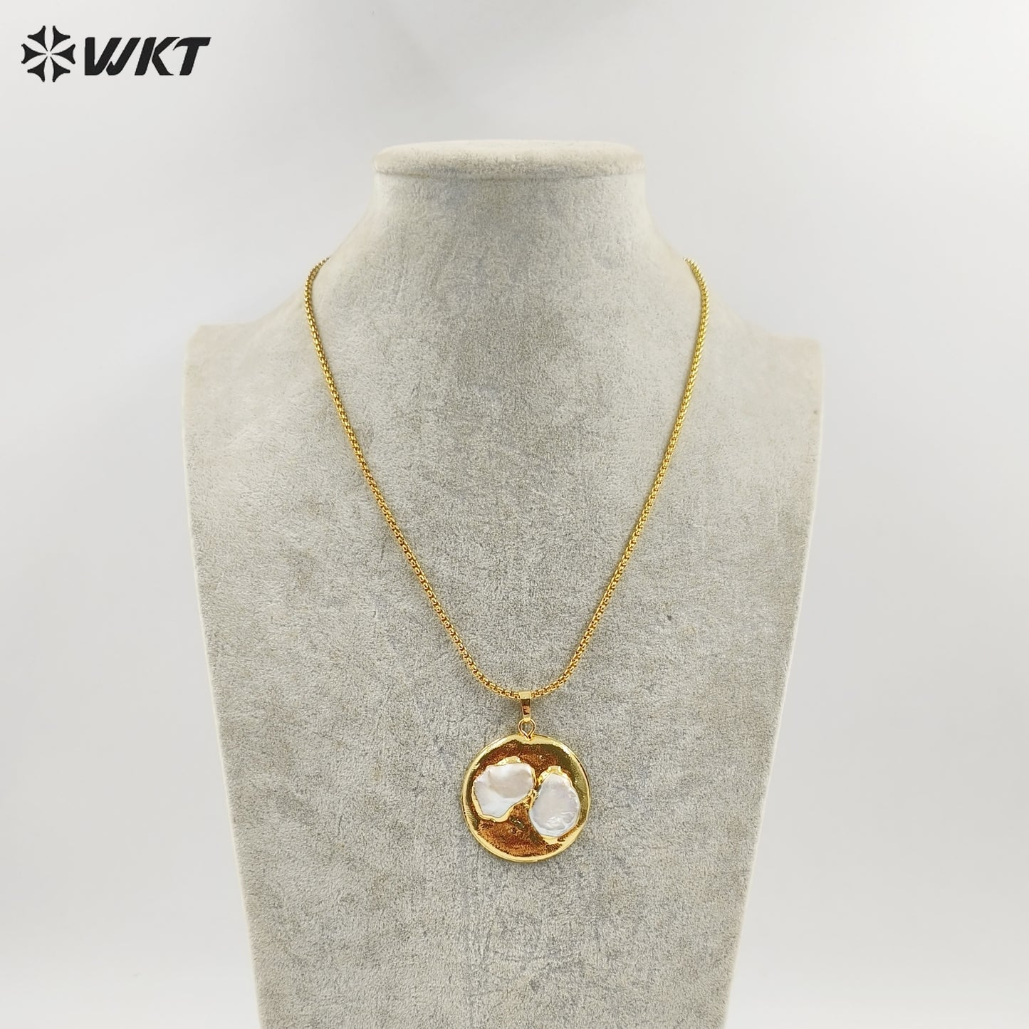 WT-JN306 Wholesale High Quality Attractive 18K Gold Plated Round Large Freshwater Pearl Unisex Necklace for Daily Decoration