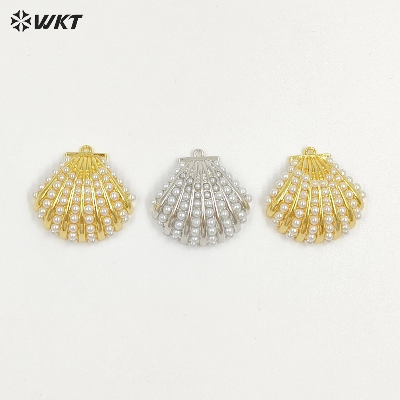 WT-MP313 Fashion Gold And Silver Plated Brass With Artificial Pearl Shell Shape Pendant For Women Jewelry DIY Accessories