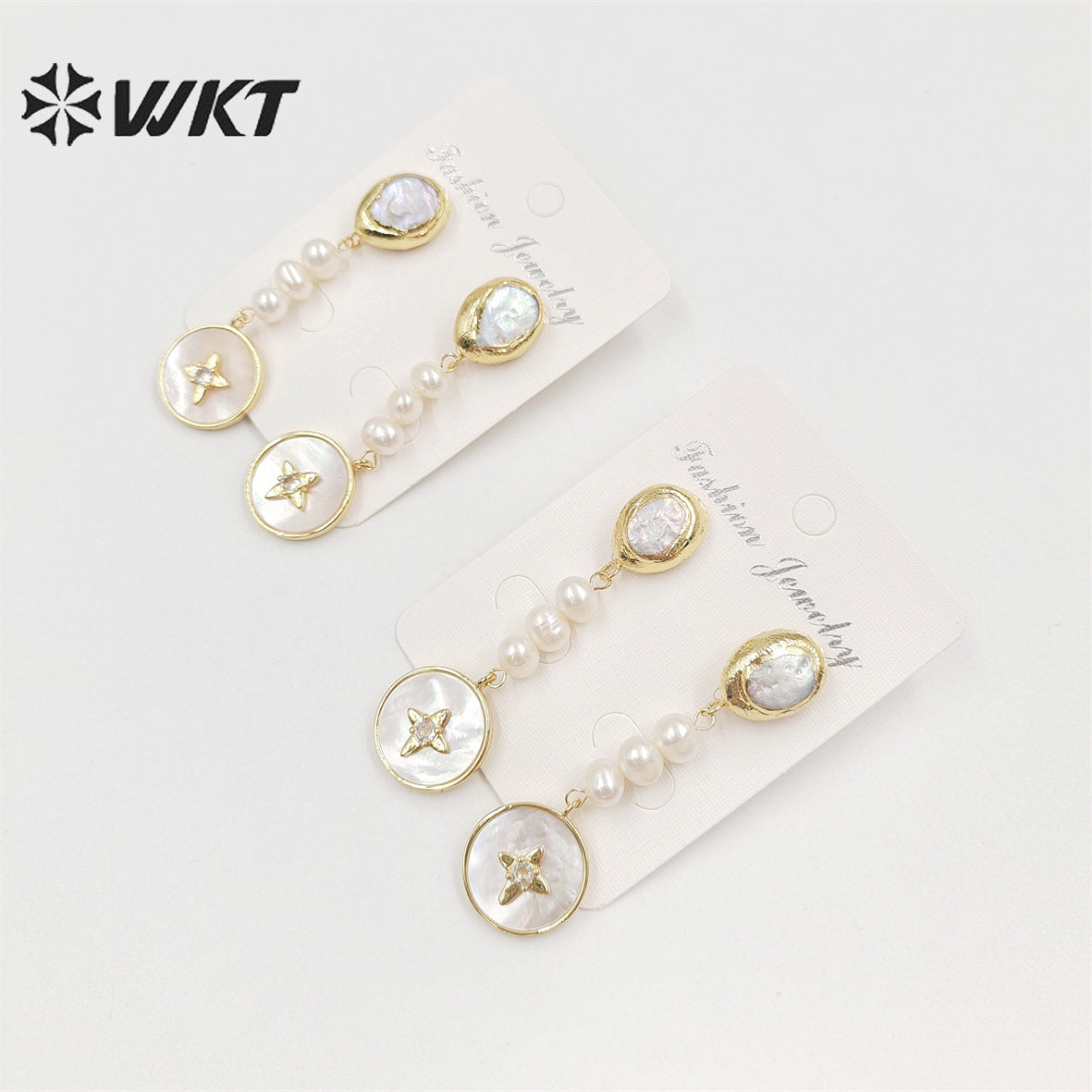 WT-MPE080 Women Gorgeous Gold Plated Natural Freshwater Pearl Earrings Delicate Long Charming Real Pearl Lady Studs