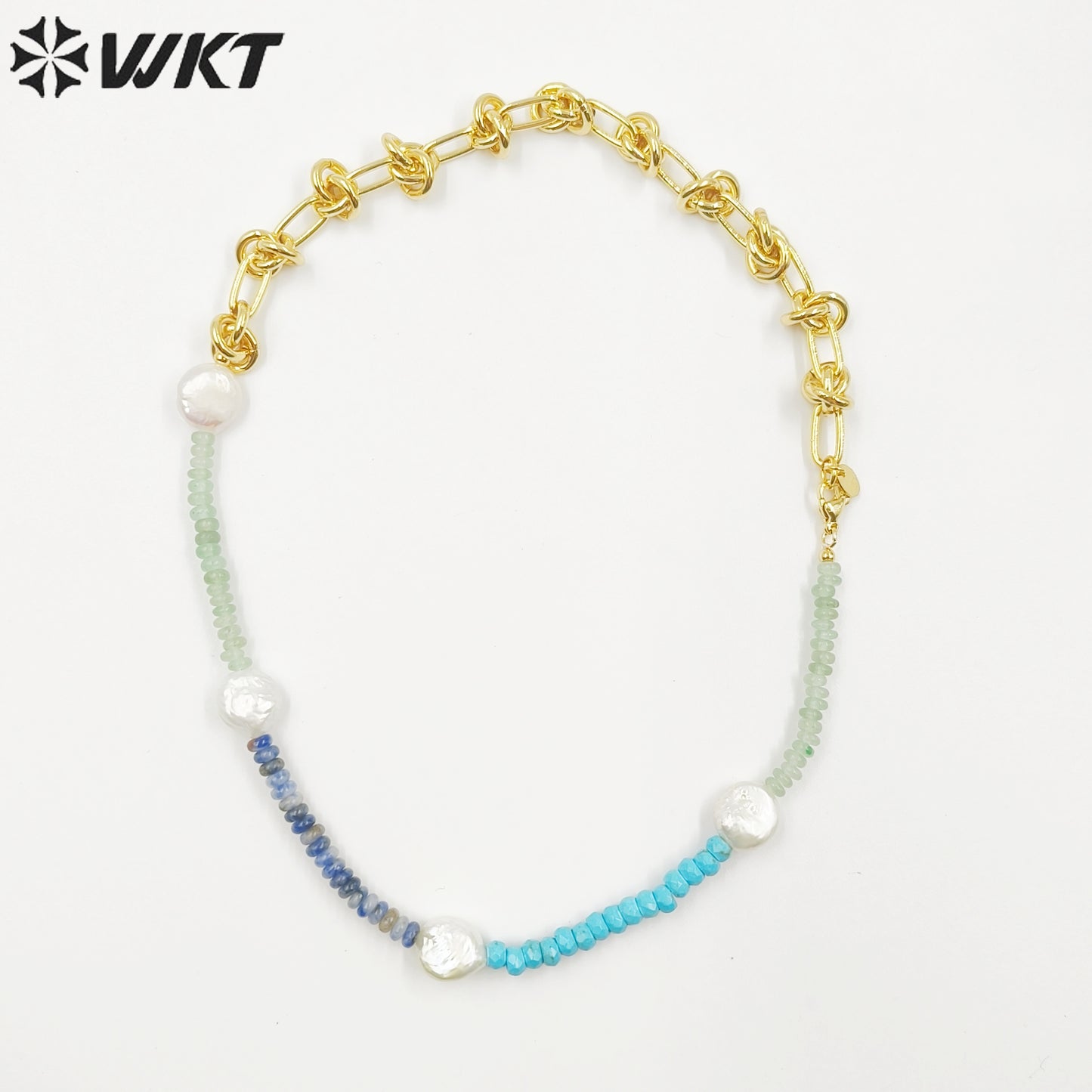WT-JN242 Wholesale Vintage Trendy Stone and Pearl 18k Chain Gold Plated Exquisite High Quality Pendant Beads Necklace