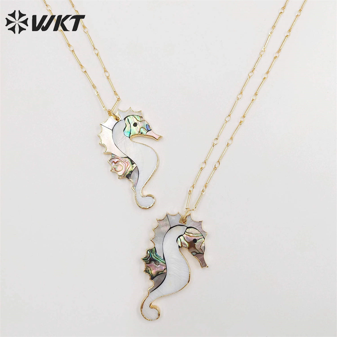 WT-N1069 WKT Wholesale New Fashion Stick Link Chain Jewelry Seahorse Shape Natural Abalone Shell Necklace