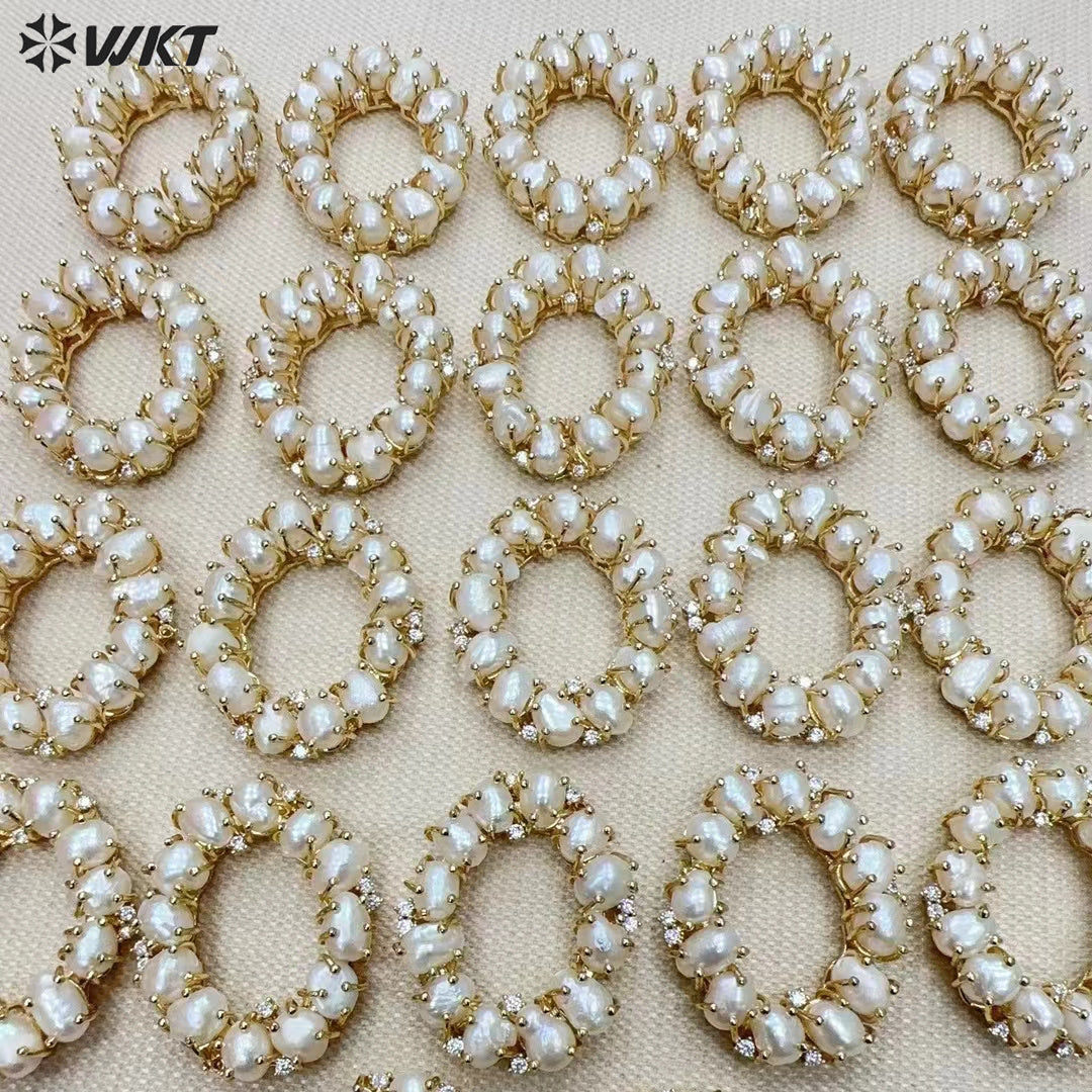 WT-JP365 Wholesale New Design Fashion 18K Real Gold Plated Micro Pave Cubic Zircon Frewhater Rice Pearl Pendants