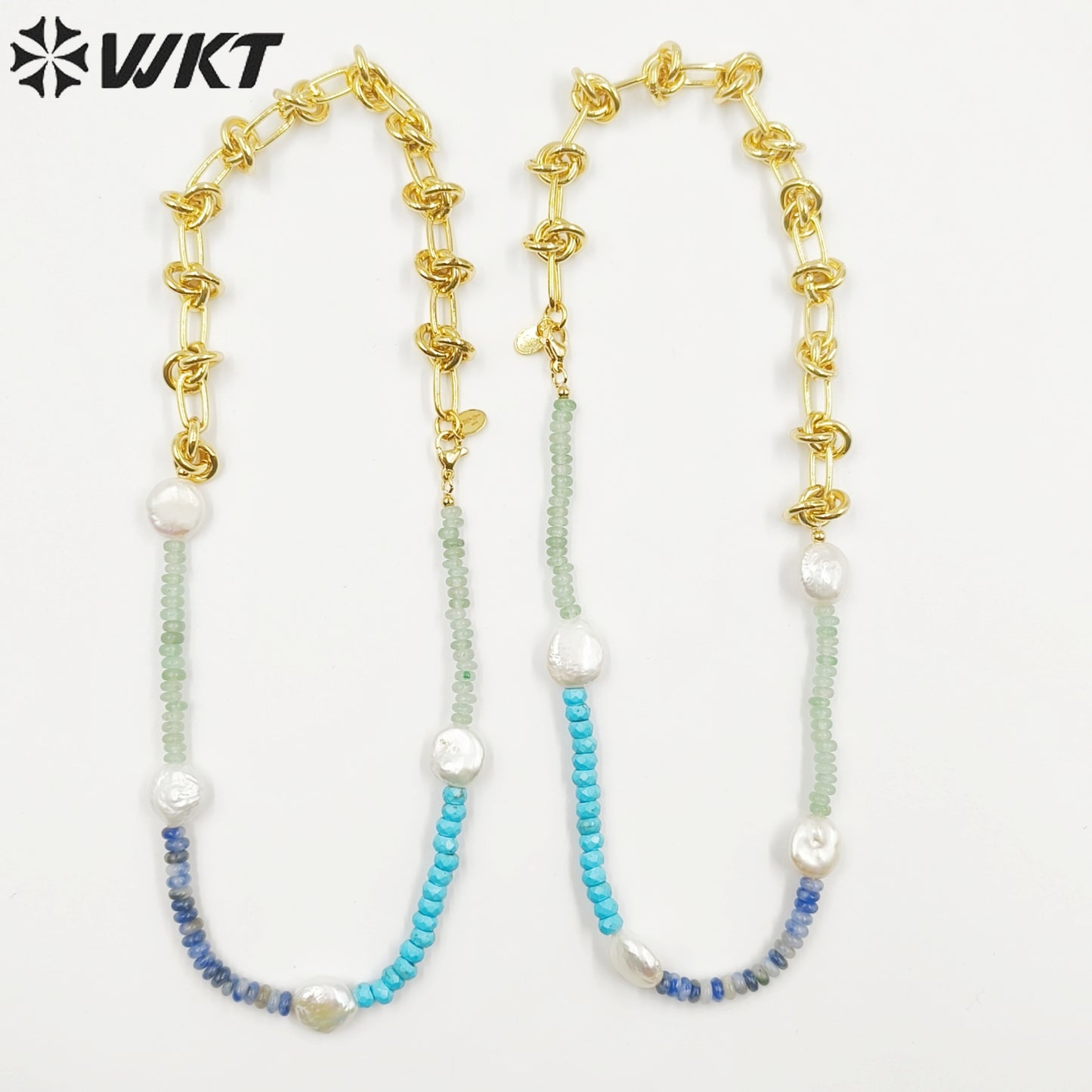 WT-JN242 Wholesale Vintage Trendy Stone and Pearl 18k Chain Gold Plated Exquisite High Quality Pendant Beads Necklace