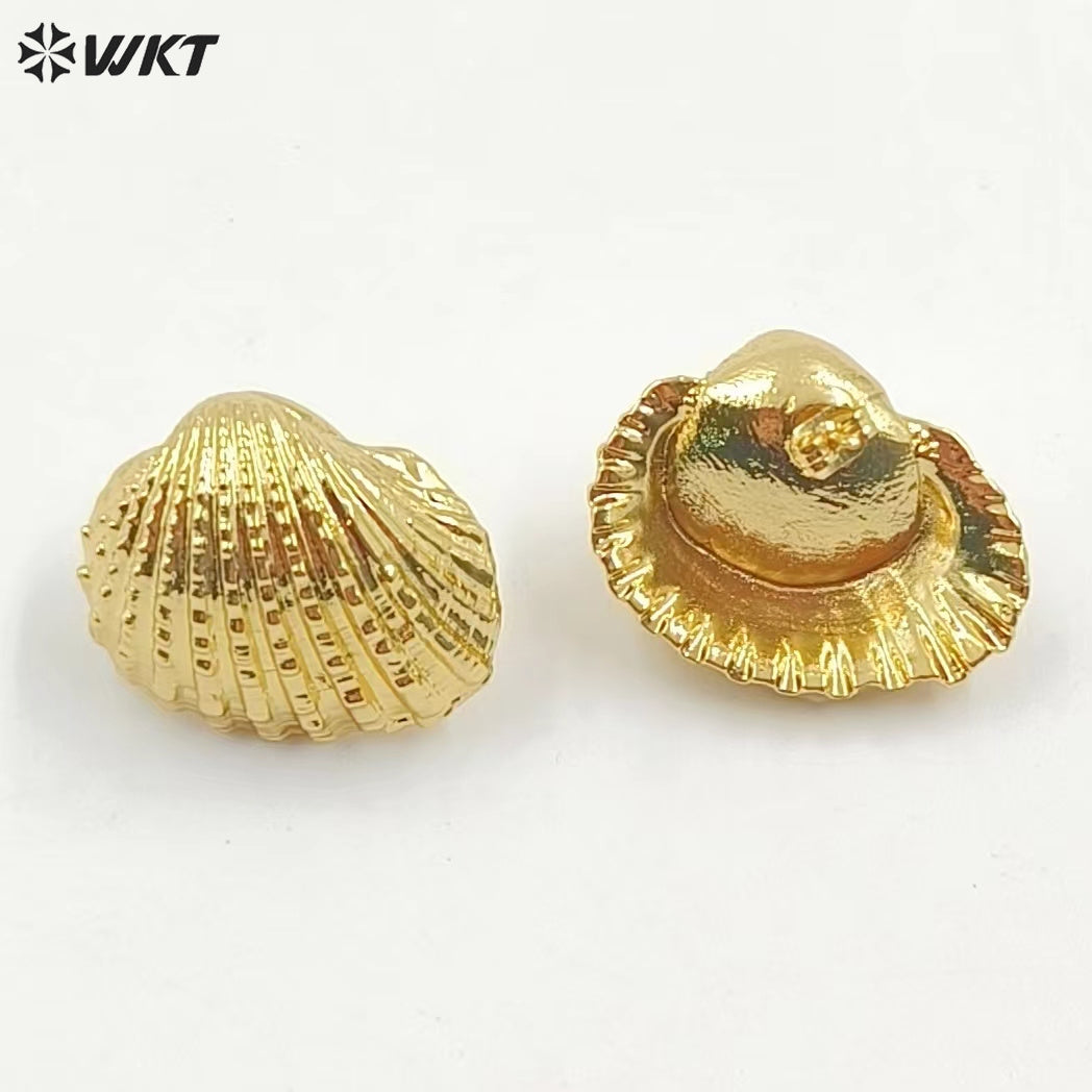 WT-MPE134 Newest 18K Full Gold Plated Vintage Bohemian Natural Full Gold Dipped Sea Scallop Shell Women Earring Studs