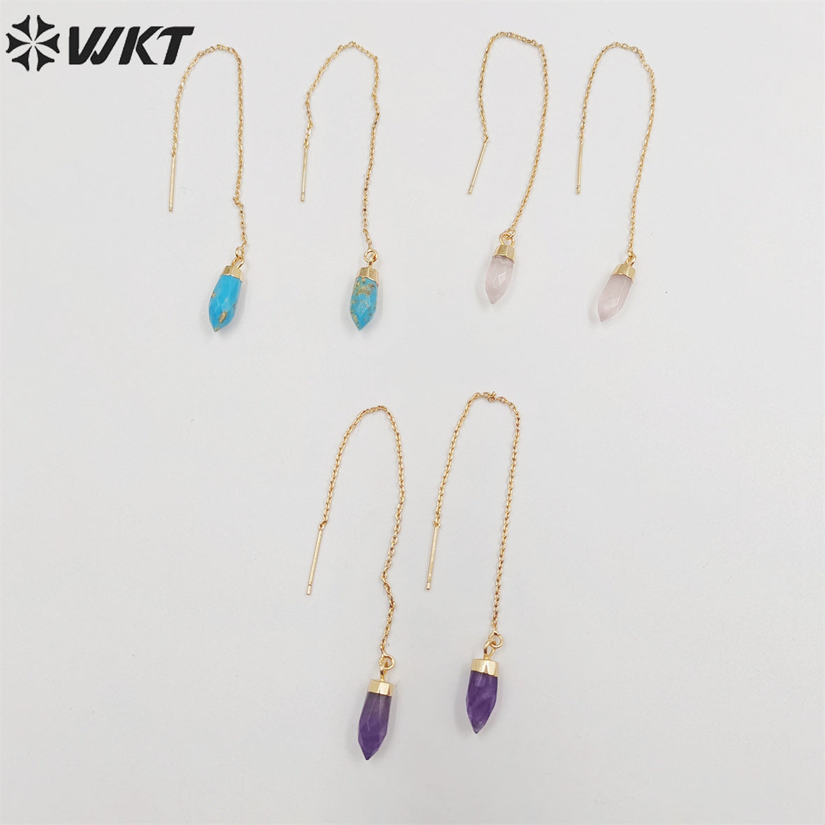 WT-E699 Wholesale Fashion Gold Bullet Shape Point Charm Necklace Gold Link Chain Earrings Women Tiny Thread pink Hoop Earrings