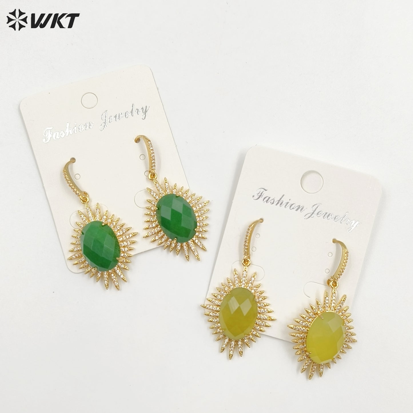 WT-ME094 Wholesale Newest Fashion Light Luxury Natural Gemstone Oval Shaped Micro Paved Earrings Studt