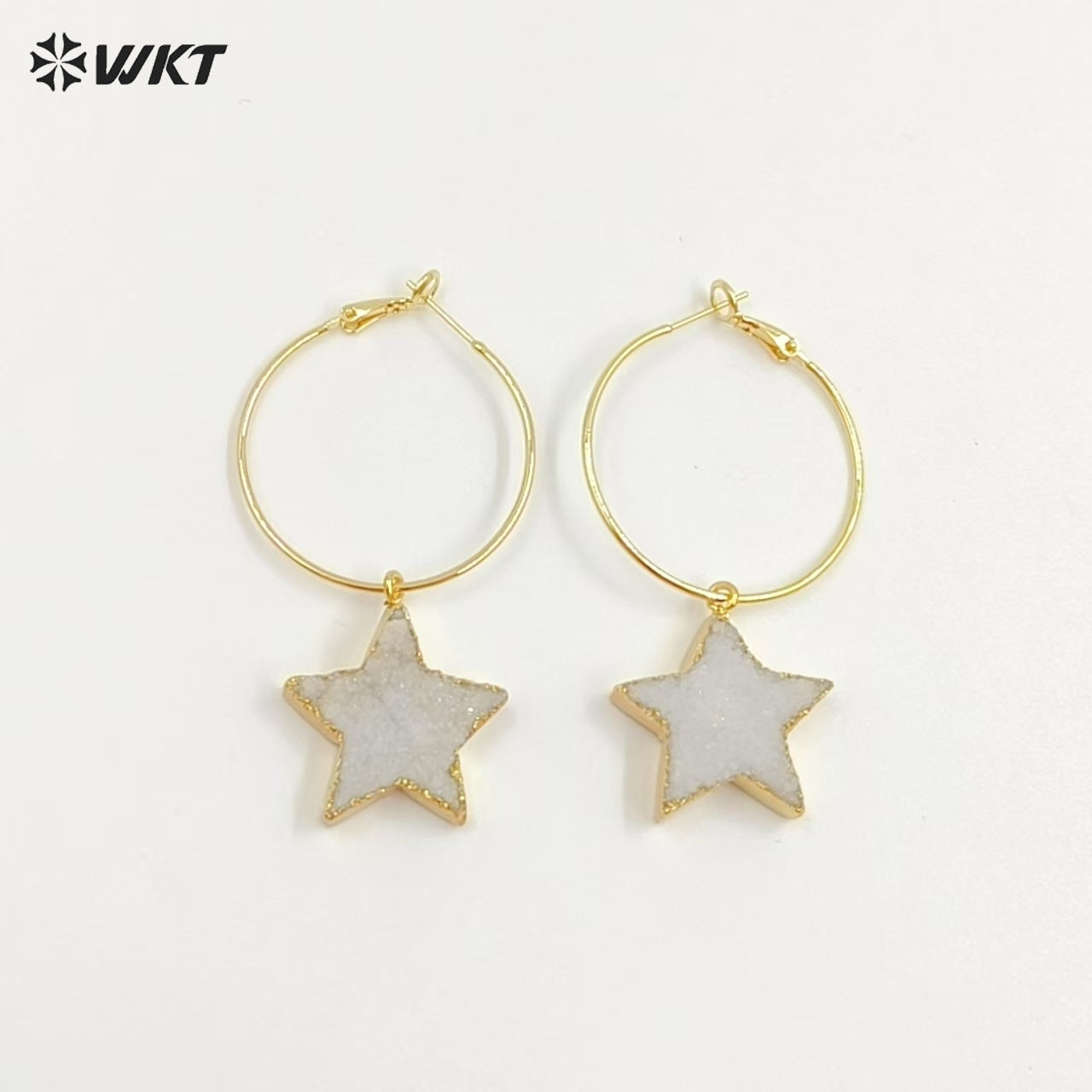 WT-E739 Wholesale Fashion Druzy Five Star Natural Crystal Quartz Stone Earrings Round Hoop Shape Women Beautiful Jewelry