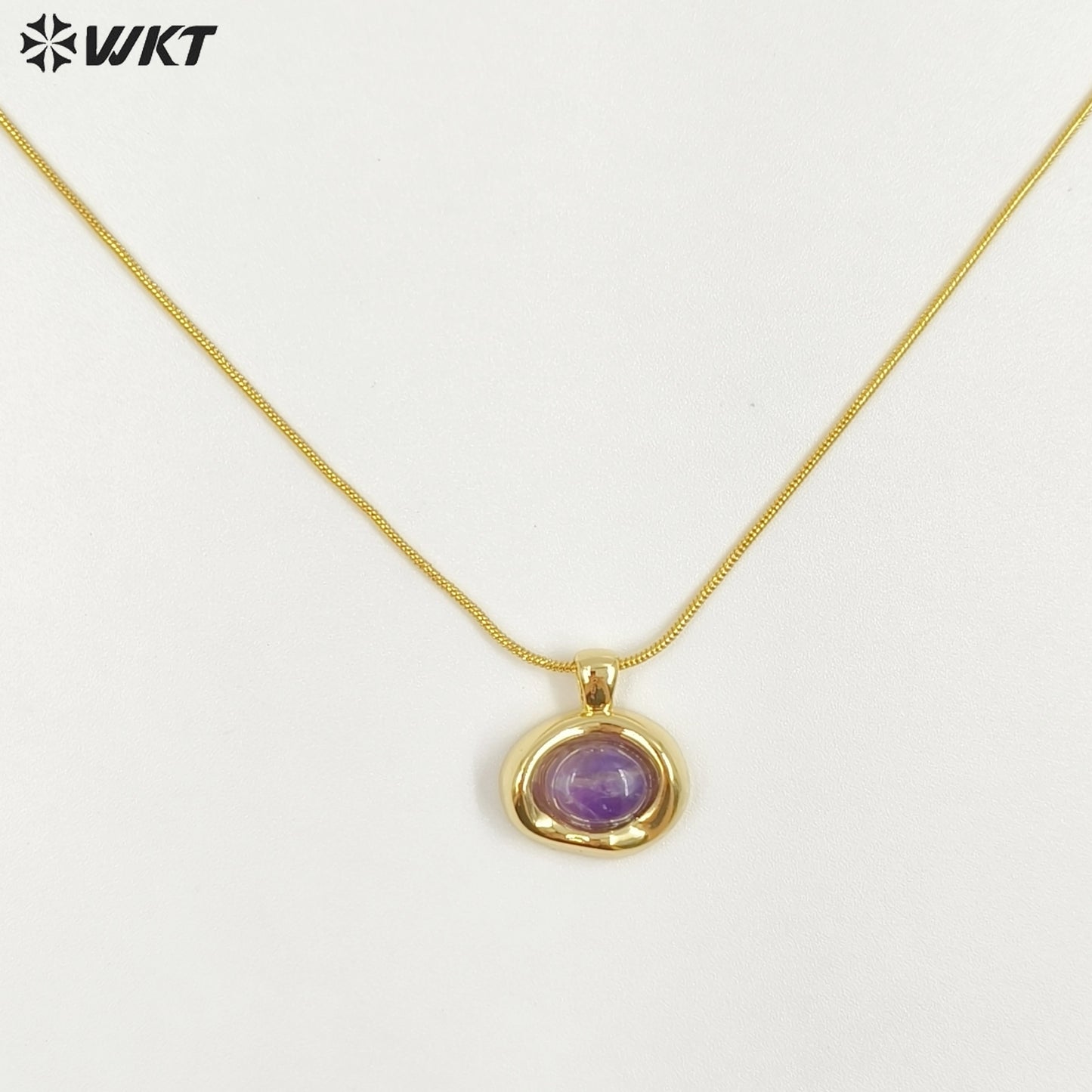 WT-N1496 The New Listing Trendy Gold Plated Fine Chain Natural Gemstone Round Pendant Necklace As Ladies Birthday Gift